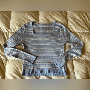 American Eagle Outfitters Blue and Tan Ribbed Top square neck